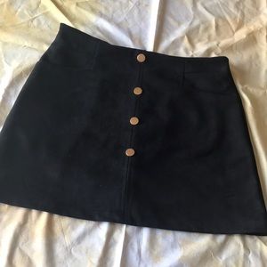 Faux suede black mini skirt with gold buttons